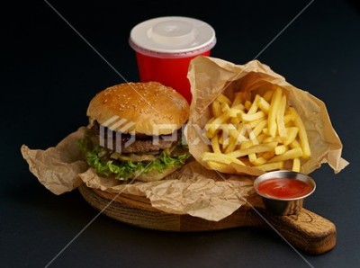Combo – Fries, Burger ( Tango Or Spicy Paneer )& Beverage.